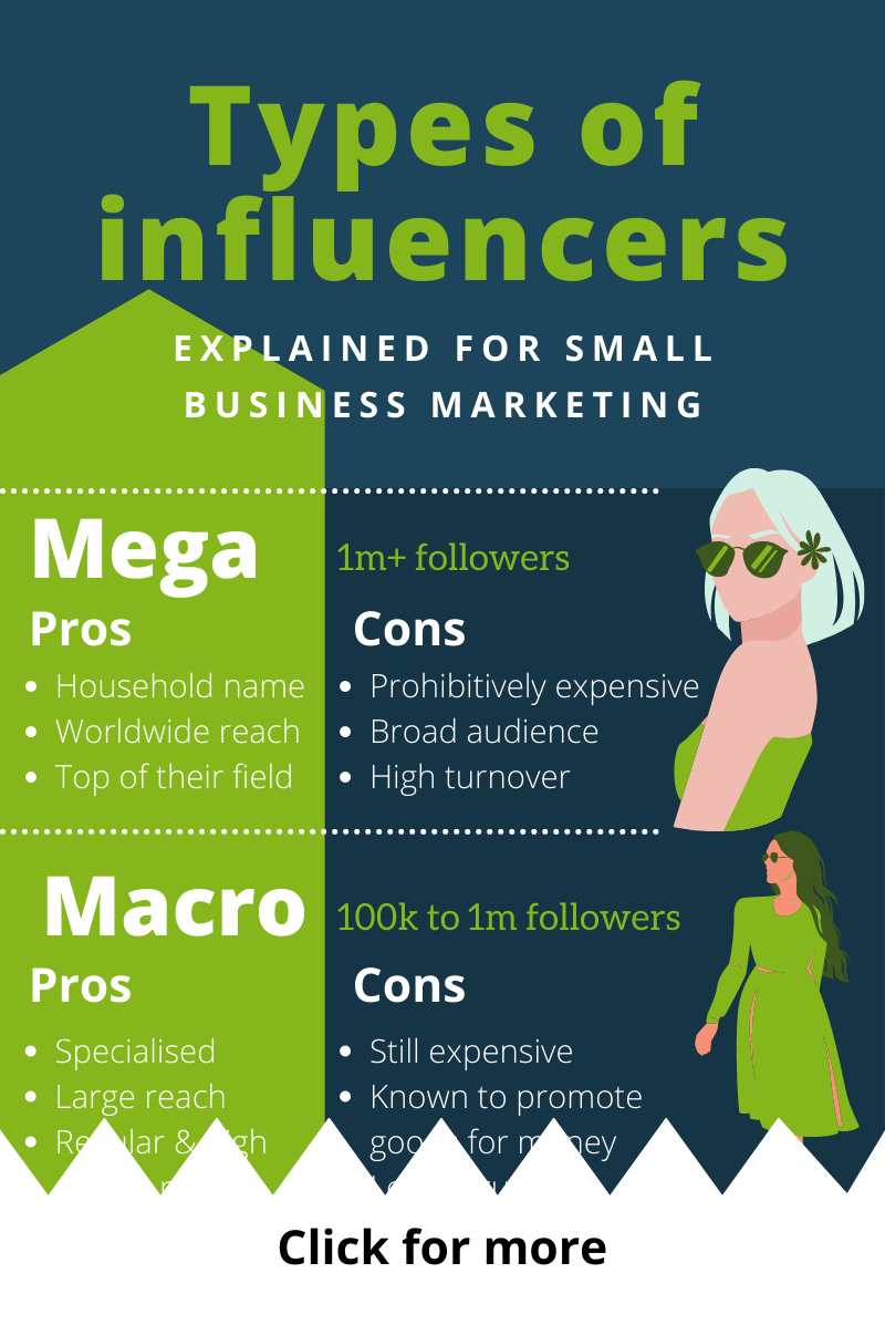 An infographic on the different types of influencers by size - as they relate to small business marketing