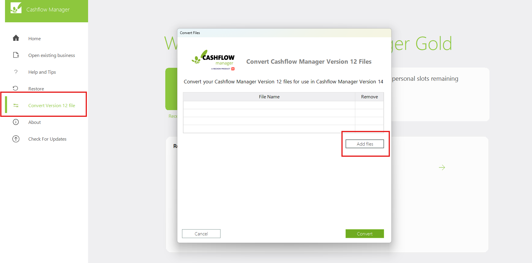 Convert Cashflow Manager Version 12 files to Cashflow Manager Version 14